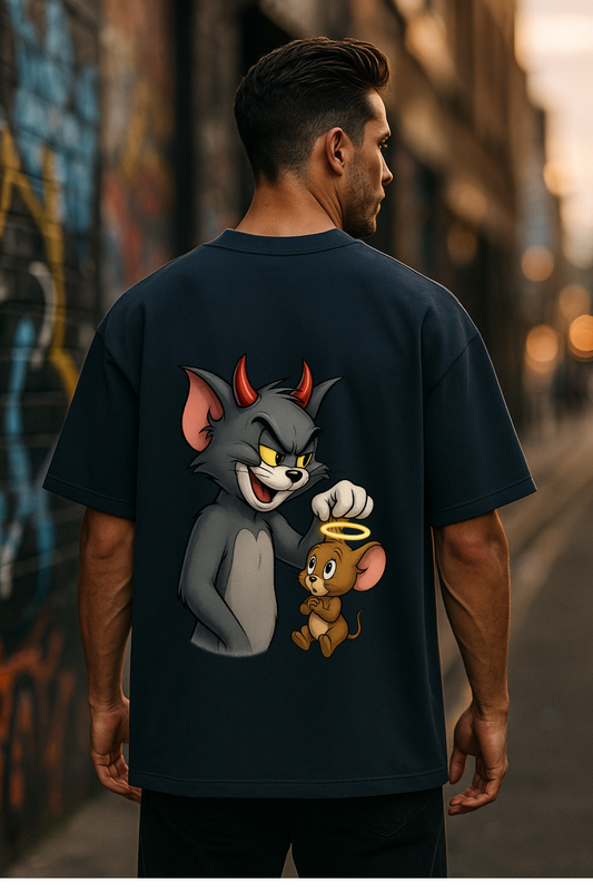 Tom & Jerry Devil vs Angel Oversized T-Shirt – Cartoon Clash Edition